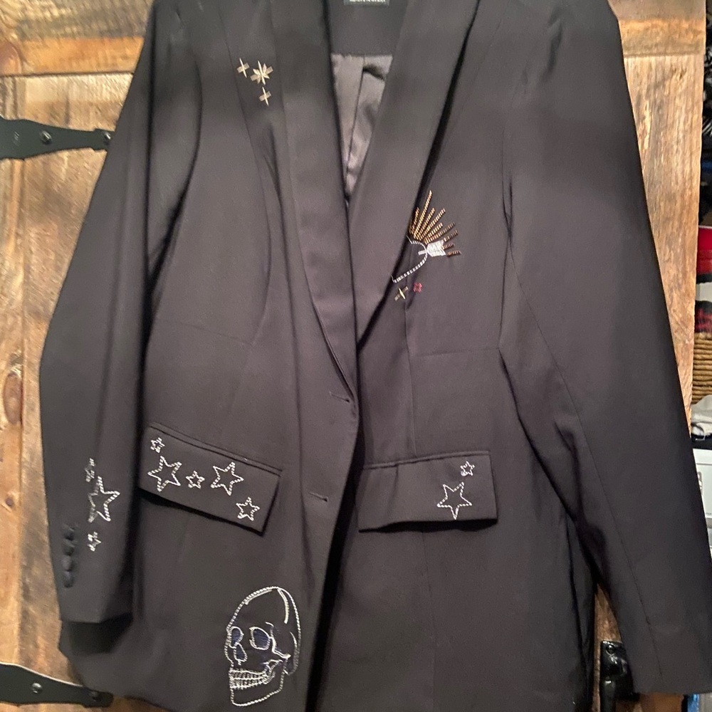 Torrid Black Blazer with Star and Skull Embroidery